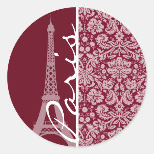 Burgund Damask Muster; Paris Runder Aufkleber