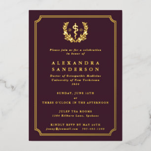 Burgund Doktor der Osteopathischen Medizin Abschlu Folieneinladung