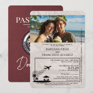 Burgund - Dominikanische Republik Passport Wedding Einladung
