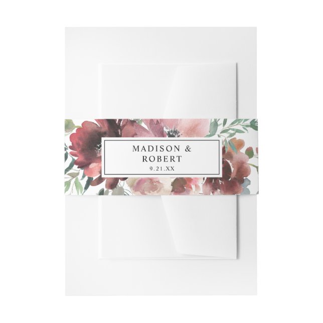 Burgund & Dusty Blush Pink Floral 3 Einladungsbanderole (Vorderseite Beispiel)