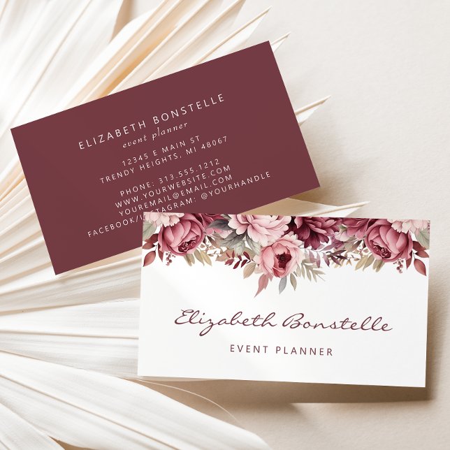 Burgund Dusty Rose Wasserfarben Visitenkarte (Von Creator hochgeladen)