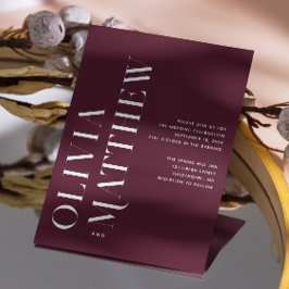 Burgund einfache minimalistische Hochzeit + QR Det Einladung