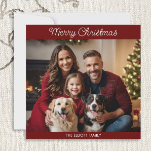 Burgund Elegant Chic Einfach Minimal Schrift Foto Feiertagskarte