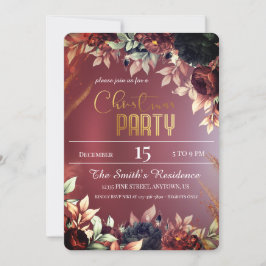 Burgund Elegante Blume, Magischer Weihnachtsmann Einladung