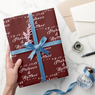 Burgund Elegante Braut und Bräutigam Namen Hochzei Geschenkpapier