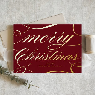Burgund-elegante-Fließschrift Frohe Weihnachten Folien Feiertagskarte