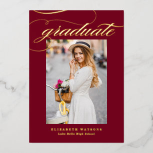 Burgund-elegante Kalligrafie-Foto-Abschluss Gold Folieneinladung