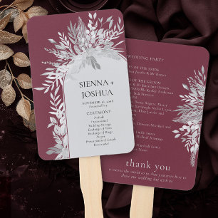Burgund Elegantes Botanisches Hochzeitsprogramm Fächer