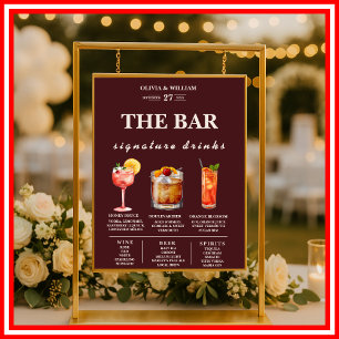 Burgund-elegantes Menüposter für Signature-Drinks  Poster