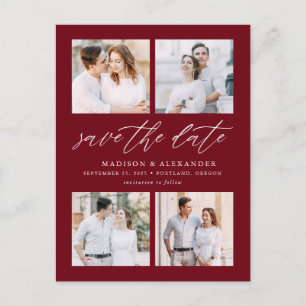 Burgund Elegantes Skript 4 Foto Save The Date Ankündigungspostkarte