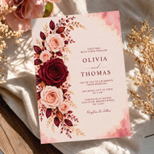 Burgund-Eleganz-Aquarell-Rosen-Hochzeit