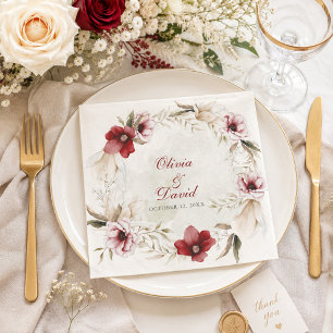 Burgund Elfenbein Blumenkranz Hochzeit Papier Serv Serviette