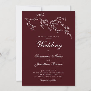 Burgund & Elfenbein Botanische Elegante Hochzeit Einladung