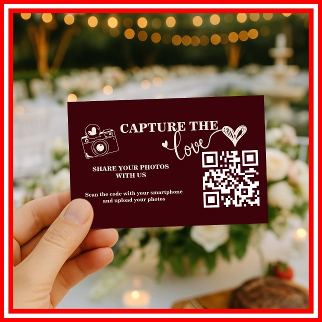 Burgund & Elfenbein Capture The Love QR Code Hochz Begleitkarte (Von Creator hochgeladen)