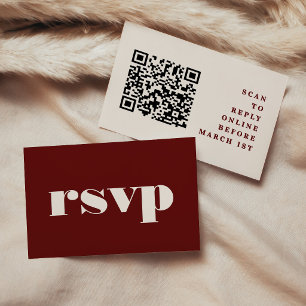 Burgund & Elfenbein Einfache Hochzeit QR-Code RSVP Begleitkarte