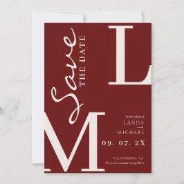 Burgund & Elfenbein Stilvolle Monogramm-Hochzeit Save The Date