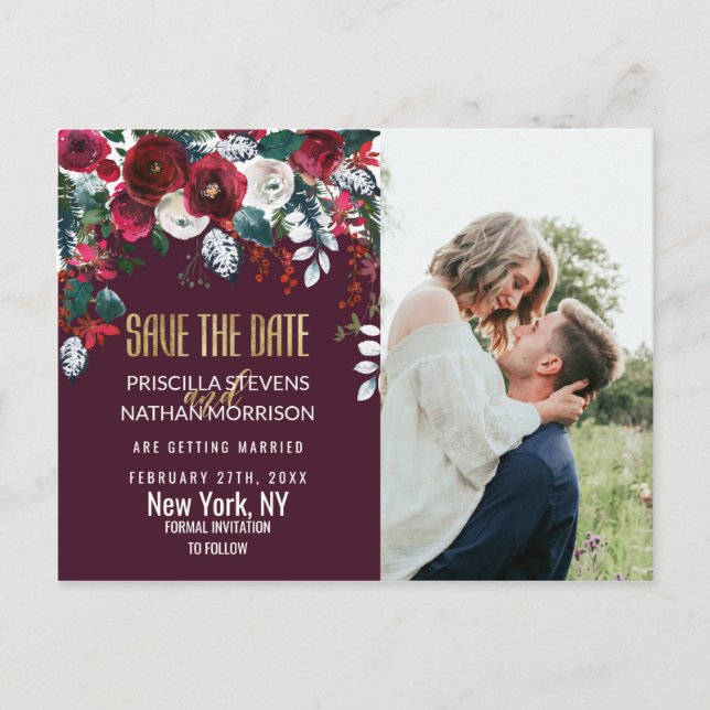 Burgund Elfenbeinblumenübereinkommen Gold Rett Dat Postkarte (Vorderseite)