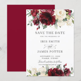 Burgund Elfenbeinblütenhochzeit Sichern Sie die Da Einladung