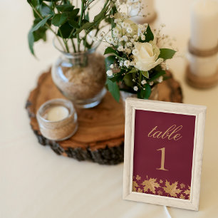 Burgund Elitär Herbstlaub Hochzeit nach Maß Tischnummer