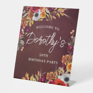 Burgund Fall Blume 50. Geburtstagsparty Willkommen Sockelschild