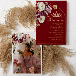 Burgund Fall Floraler Herbst Quinceanera Foto Real Folieneinladung