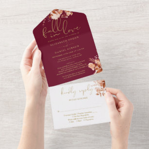 Burgund Fall In Love Florale Details RSVP Hochzeit All In One Einladung