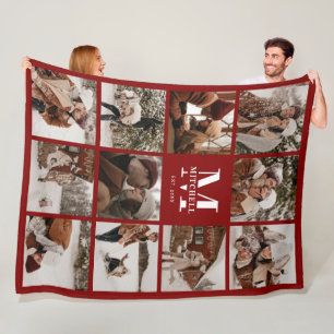Burgund Familienfoto Collage Mit Monogramm Keepake Fleecedecke