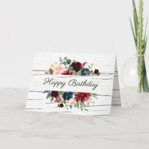 Burgund Flora Elegante Rustikale Wasserfarbe Gebur Karte