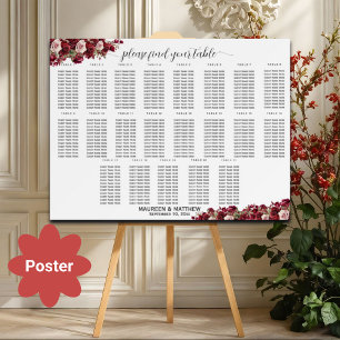 Burgund Floral 21 Tische Hochzeitssitze Poster