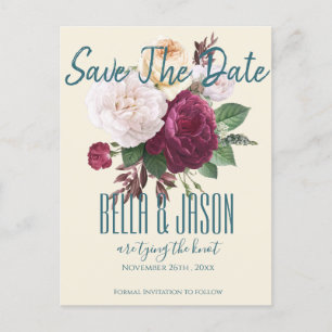 Burgund floral binden den Knoten Save the Date Einladungspostkarte