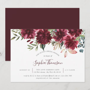 Burgund Floral Bloom Brautparty Einladung