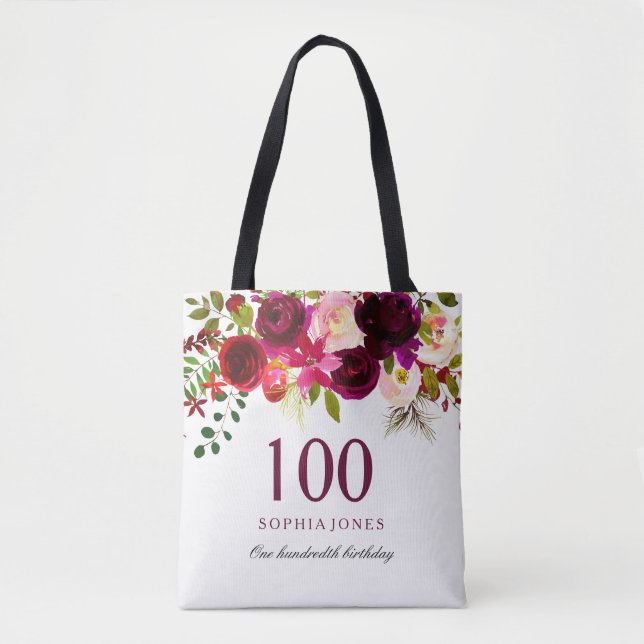 Burgund Floral Boho 100. Geburtstagsparty (Vorderseite)