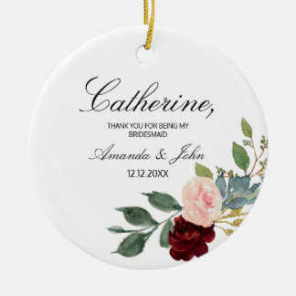 Burgund Floral Bridesmaid Verlobte Verzierung Keramik Ornament