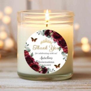 Burgund Floral Butterfliegen Prinzessin Gold Gefal Runder Aufkleber