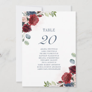 Burgund Floral Dusty Blue Wedding Tischnummer 20