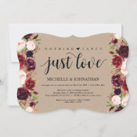 Burgund Floral Elopement Empfang Kraft lädt ein