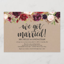 Burgund Floral Elopement Empfang Kraft lädt ein