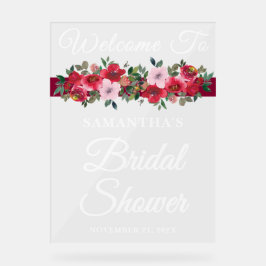 Burgund Floral Fall Brautparty Willkommen Acrylschild