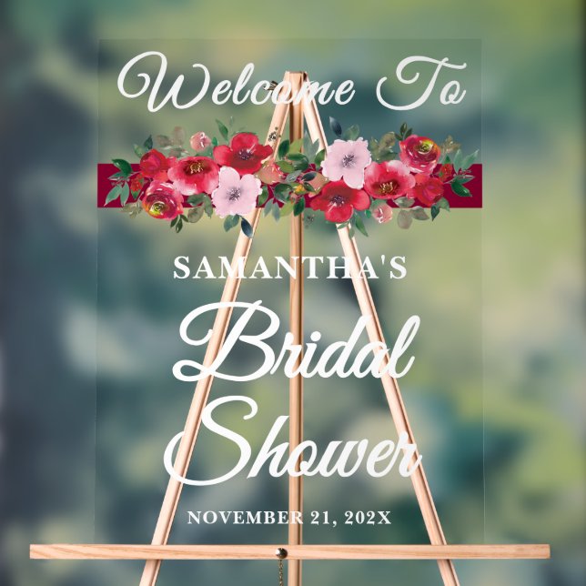 Burgund Floral Fall Brautparty Willkommen Acrylschild (Neutral)