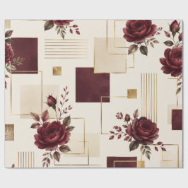 Burgund Floral Geometrisch Geschenkpapier