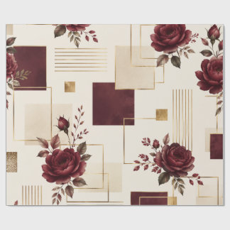 Burgund Floral Geometrisch Geschenkpapier