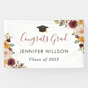 Burgund Floral Glückwunschs Grad Graduation Party Banner