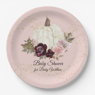 Burgund Floral Gold Blush Baby Dusche Pumpkin Pappteller
