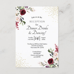 Burgund Floral Gold Foil Hochzeitsempfang Begleitkarte