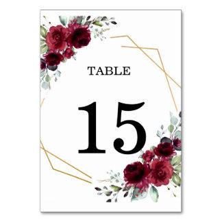 Burgund Floral Gold Geometrische Hochzeit Tisch Nu Tischnummer