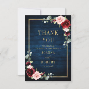 Burgund Floral Gold Navy Blau Rustikale Hochzeit A Dankeskarte