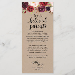 Burgund Floral Kraft Place Einstellung Dankeschön  Programm