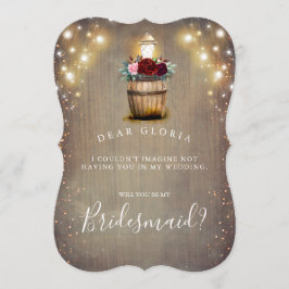 Burgund Floral Lantern Rustikale Bridesmaid Vorsch Einladung