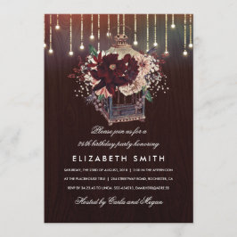 Burgund Floral Lantern Rustikaler Fall Geburtstags Einladung