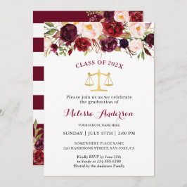 Burgund Floral Law School Graduation Party Einladung